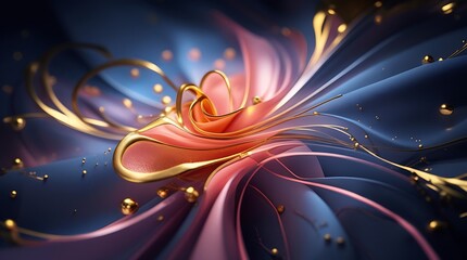 Poster - Abstract background with flowing pink and gold ribbons on a blue surface