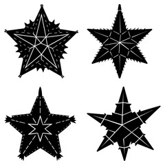Leinwandbilder - Four black and white star illustrations with varying designs and geometric patterns displayed together