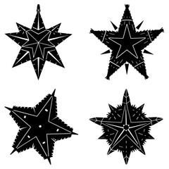 Leinwandbilder - Four black and white star designs with varying points and interior patterns on a white background image