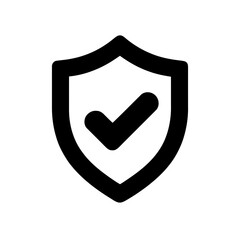 Poster - Security shield with checkmark icon, protection and verification symbol. Approved safety graphic design, trust and reliability badge illustration for system integrity.