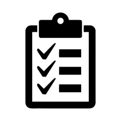 Poster - Completed checklist icon, task management and approval symbol. Document with verified items graphic, project progress and to-do list illustration for organization.