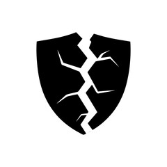 Poster - broken security shield icon, vulnerability or system breach symbol. damaged protection and compromis