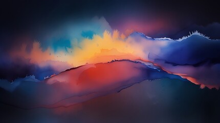 Poster - Abstract watercolor painting with vibrant colors creating a fluid and dynamic design