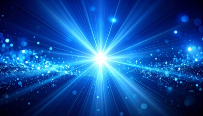 Wall Mural - abstract blue background with glowing stars, burst of light, and laser rays for a futuristic design
