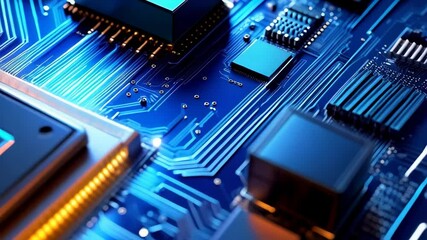 Aufkleber - Close-up view of a computer circuit board displaying electronic components and intricate pathways, showcasing technology.