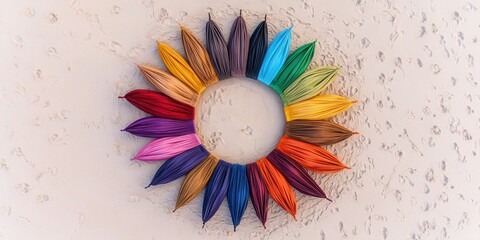 Poster - relax hammock beach concept. Colorful circular design resembling a sun with vibrant rays and a textured background.