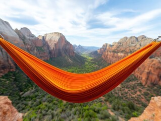 Aufkleber - relaxing hammock mountain concept. Vibrant hammock suspended over a breathtaking canyon landscape.