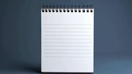 Poster - A close-up of a lined, white notebook centered on a dark blue surface, ready to be filled with ideas or plans.