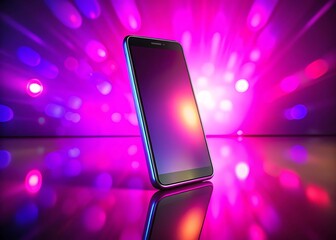 Poster - Smartphone reflects vibrant purple and pink bokeh lights on a reflective surface