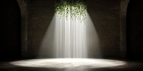 Aufkleber - Room garden waterfall concept. Mysterious light cascades through a dark, textured archway creating an ethereal atmosphere.