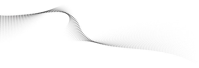 Leinwandbilder - Flowing dot particles wave pattern halftone black gradient smooth curve shape isolated on transparent background. Vector in concept of technology, science, music, modern.