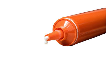 Fototapete - Orange tube dispensing white cream, ideal for beauty, healthcare, and diy projects, presented on a transparent background for easy integration into various designs