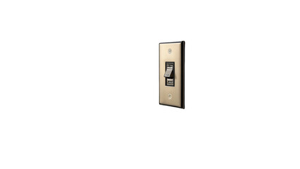 Poster - Modern golden light switch featuring two integrated usb ports, shown against a transparent background, offering convenient charging capabilities alongside illumination control