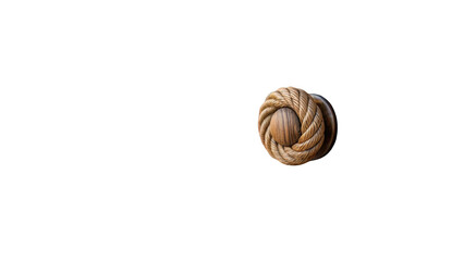 Aufkleber - Close up of a uniquely designed round wooden door handle featuring intricate rope detailing, set against a transparent background, perfect for interior design or diy projects