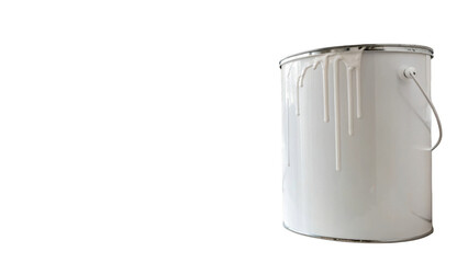 Poster - White paint is dripping down the side of a white paint can with a metal handle, set against a transparent background, perfect for home improvement or diy projects