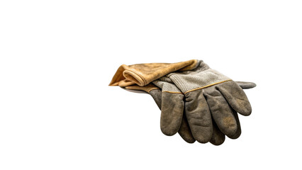 Aufkleber - Work gloves are lying on a transparent background, showing signs of wear and tear, suggesting they have been used extensively for various tasks