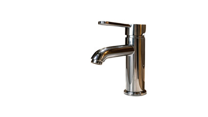 Poster - Chrome faucet with lever handle isolated on transparent background, ideal for bathroom or kitchen renovations, offering a sleek and contemporary design for water control