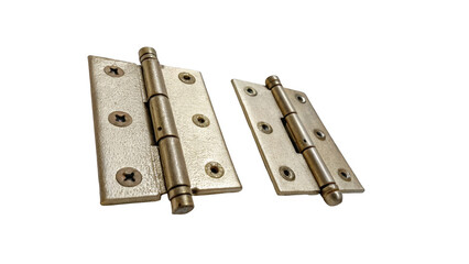 Poster - Two golden door hinges are displayed against a transparent background, showcasing their metallic sheen and intricate details, ideal for home improvement or diy projects
