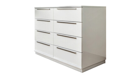 Aufkleber - Modern white lacquered chest of drawers featuring eight drawers and metal handles, providing elegant storage for clothes and personal belongings in any space