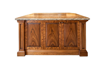Aufkleber - Luxurious kitchen island featuring a polished marble countertop and intricately carved wooden cabinets, enhancing culinary spaces with sophistication against a transparent background