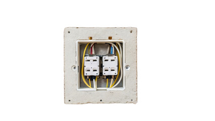 Aufkleber - Close up view of an electrical circuit breaker installation with visible wiring on a transparent background, showcasing the inner workings and connections of a power system
