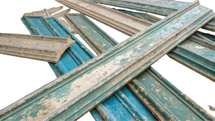 Poster - Discarded painted skirting boards are laying on top of each other with a transparent background, perfect for easy integration into any design project