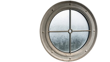 Leinwandbilder - Round window with frosted glass and metal frame featuring rivets, creating a vintage or industrial look, isolated on a transparent background, perfect for architectural or design projects