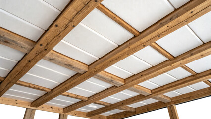 Aufkleber - Wooden beams supporting sleek white ceiling panels against a transparent background, showcasing a modern and stylish architectural design that enhances interior spaces with elegance