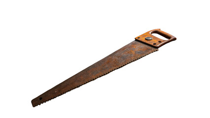 Poster - Rusty vintage hand saw with wooden handle isolated on transparent background, ideal for diy, carpentry, and construction projects, evoking a sense of age and history