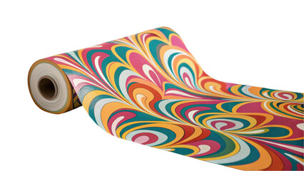 Aufkleber - Colorful wrapping paper roll is unrolling, revealing a vibrant and swirling pattern, perfect for festive occasions, set against a transparent background for easy integration into designs