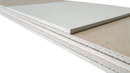 Aufkleber - Stacks of plasterboard or drywall reveal their layered structure and varied surface colors against a transparent background, ready for design projects
