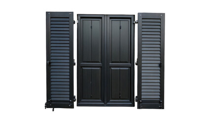 Aufkleber - Modern dark gray window featuring open shutters, isolated on a transparent background. Ideal for architectural visualization and design projects, enhancing contemporary aesthetics