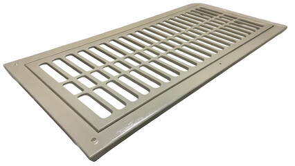 Aufkleber - Metallic air vent grille designed for ventilation systems, featuring a rectangular shape and a series of horizontal slats. Displayed on a transparent background for easy integration