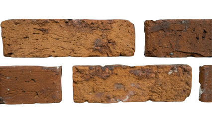 Poster - Five old red bricks are forming a small section of a wall, isolated on transparent background, perfect for easy integration into photo editing projects