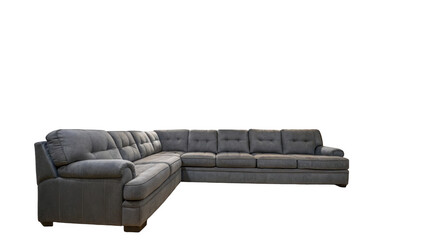 Poster - Large gray sectional sofa with plush cushions and modern design, ideal for spacious living rooms. The transparent background highlights its elegant and comfortable style
