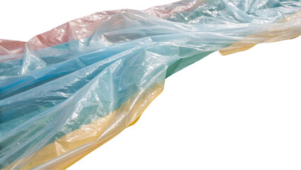 Poster - Transparent plastic film floating and covering a colorful surface, creating an abstract textured effect with transparent background, ideal for graphic design projects