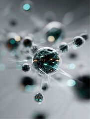Poster - Abstract atom structure with connected spheres showing science and futuristic technology