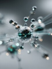 Poster - Abstract scientific design shows a complex atom structure with several smaller spheres connected with lines