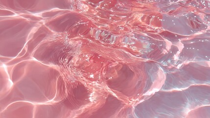 Poster - Soft pink liquid surface breaking with delicate undulations, generating ethereal light patterns and serene shadowy textures