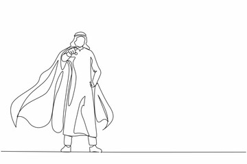 Poster - single one line drawing leadership arab businessman in superhero cloak. leader or boss pointing dire
