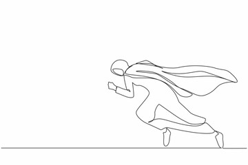 Poster - Single one line drawing super Arab businesswoman running fast. Business superhero rushing on duty, business concept goal, achievement, success. Continuous line draw design graphic vector illustration