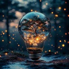 Poster - Light bulb with trees and fairy light