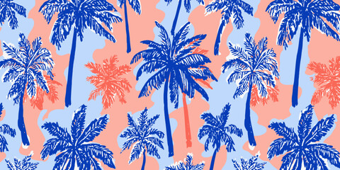 hand-drawn tropical palm tree pattern seamless summer design