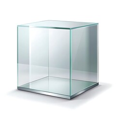 Poster - Clear glass cube isolated on white background is a minimalist design element