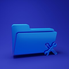 Poster - Blue Folder with screwdriver and wrench icon isolated on blue background. Adjusting, service, setting, maintenance, repair, fixing. Minimalism concept. 3D render illustration