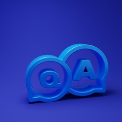 Fototapete - Blue Speech bubbles with Question and Answer icon isolated on blue background. Q and A symbol. FAQ sign. Chat speech bubble and chart. Minimalism concept. 3D render illustration