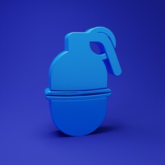 Poster - Blue Hand grenade icon isolated on blue background. Bomb explosion. Minimalism concept. 3D render illustration