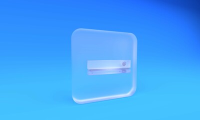 Poster - Frosted glass Video game console icon isolated on blue background. Square frosted glass button. 3D render illustration