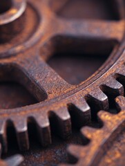 Poster - Close-up of a rusty gear showcasing intricate details and textures in a mechanical setting