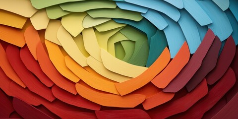 Aufkleber - A vibrant spiral of layered, textured paper in a rainbow gradient, creating a dynamic and colorful abstract pattern.